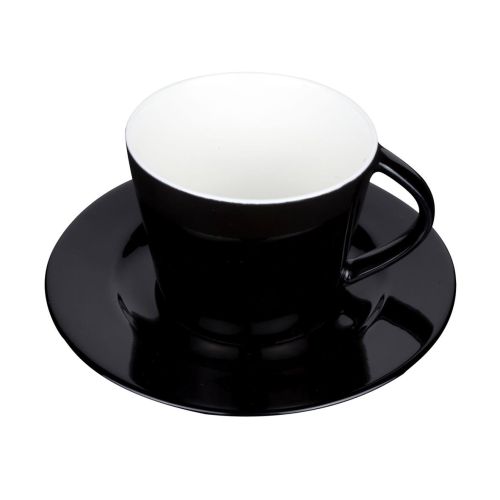 Schwarze Kaffeetasse und Untertasse Kirsten mit Druckoption